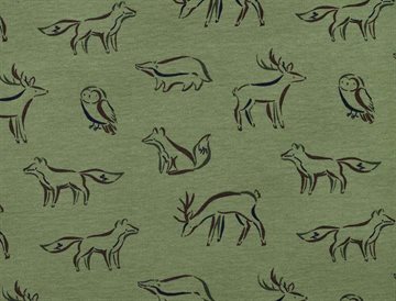 French Terry Forest Animals Green